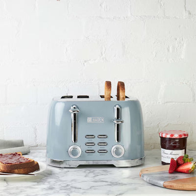 Haden Brighton Stainless Steel 4 Slice Toaster with Extra Wide Slots, Sky Blue