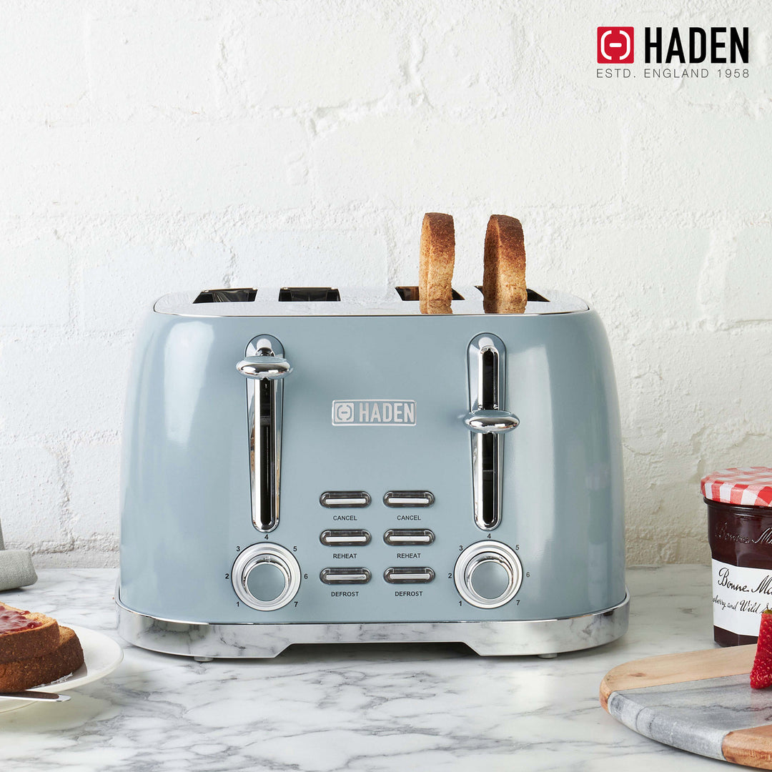 Haden Brighton Stainless Steel 4 Slice Toaster with Extra Wide Slots, Sky Blue