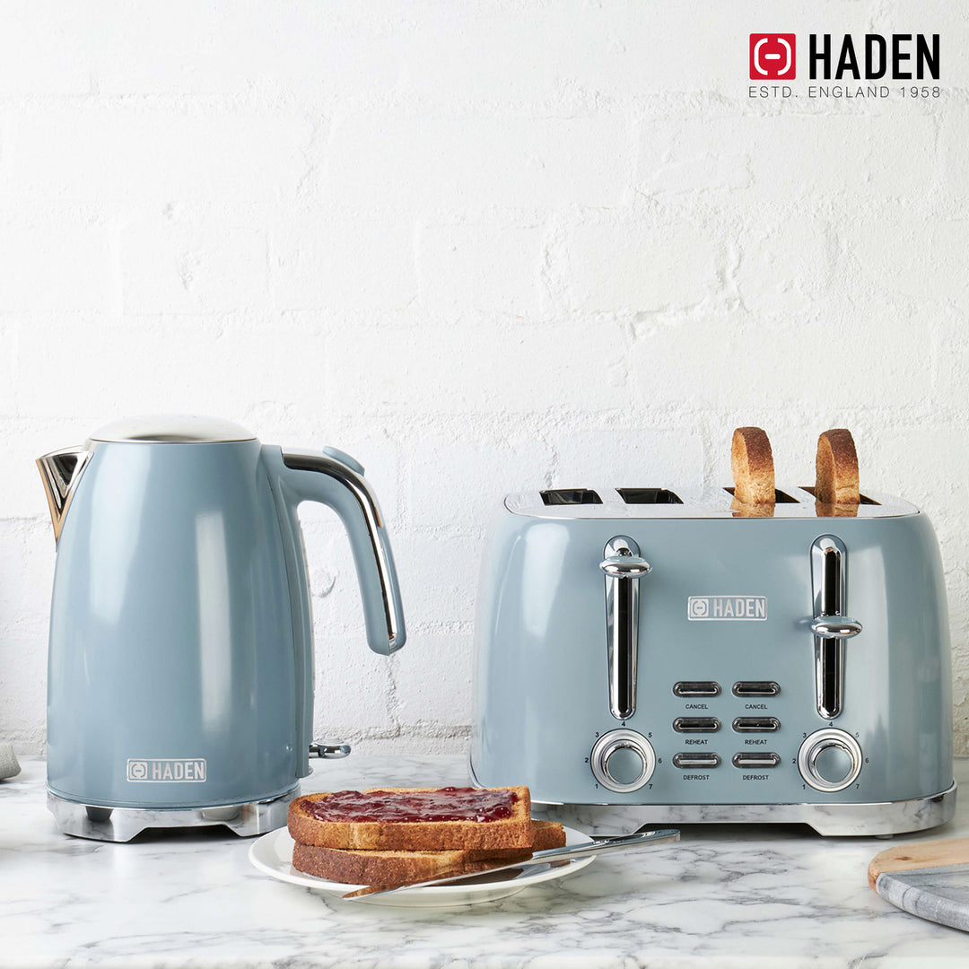 Haden Brighton Stainless Steel 4 Slice Toaster with Extra Wide Slots, Sky Blue