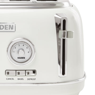 Haden Dorset 4 Slice Wide Slot Stainless Steel Toaster, Ivory & Chrome - VMInnovations