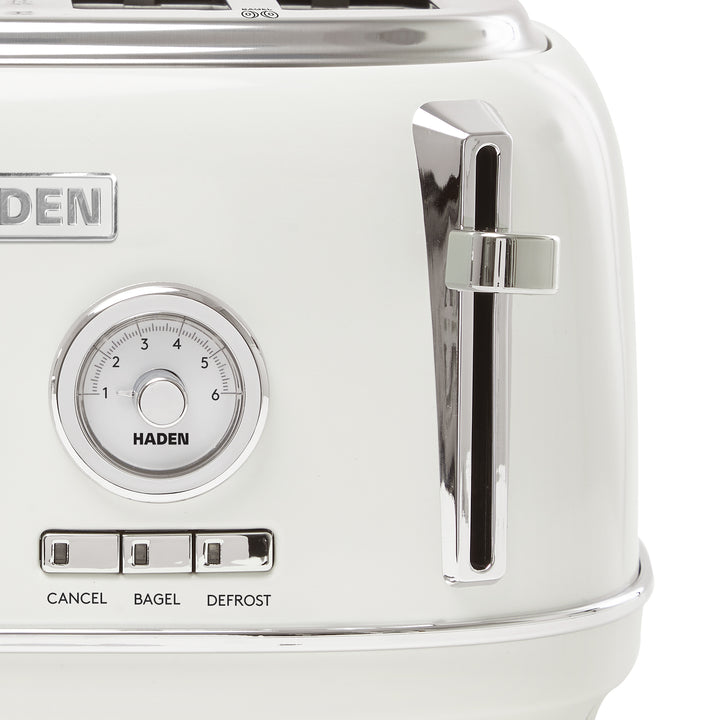 Haden 4 Slice Wide Slot Stainless Steel Toaster, Ivory & Chrome (Open Box)
