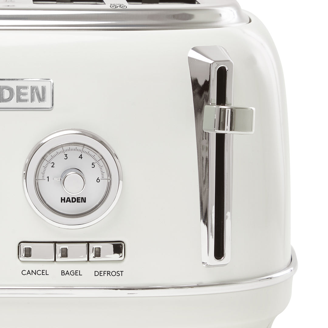 Haden 4 Slice Wide Slot Stainless Steel Toaster, Ivory & Chrome (Open Box) - VMInnovations