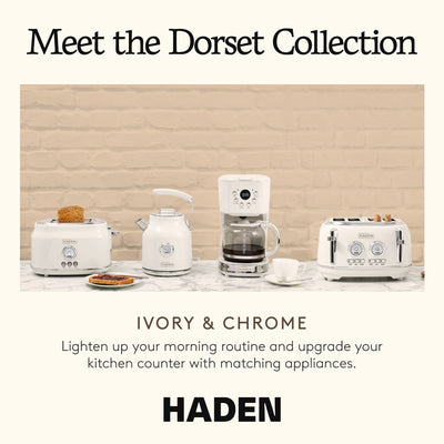 Haden Dorset 4 Slice Wide Slot Stainless Steel Toaster, Ivory & Chrome - VMInnovations