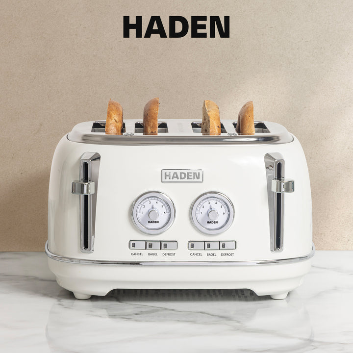 Haden 4 Slice Wide Slot Stainless Steel Toaster, Ivory & Chrome (Open Box)