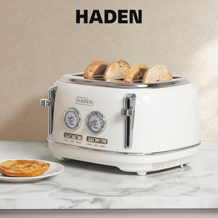 Haden 4 Slice Wide Slot Stainless Steel Toaster, Ivory & Chrome (Open Box) - VMInnovations