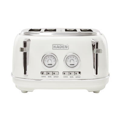 Haden Dorset 4 Slice Wide Slot Stainless Steel Toaster, Ivory & Chrome - VMInnovations