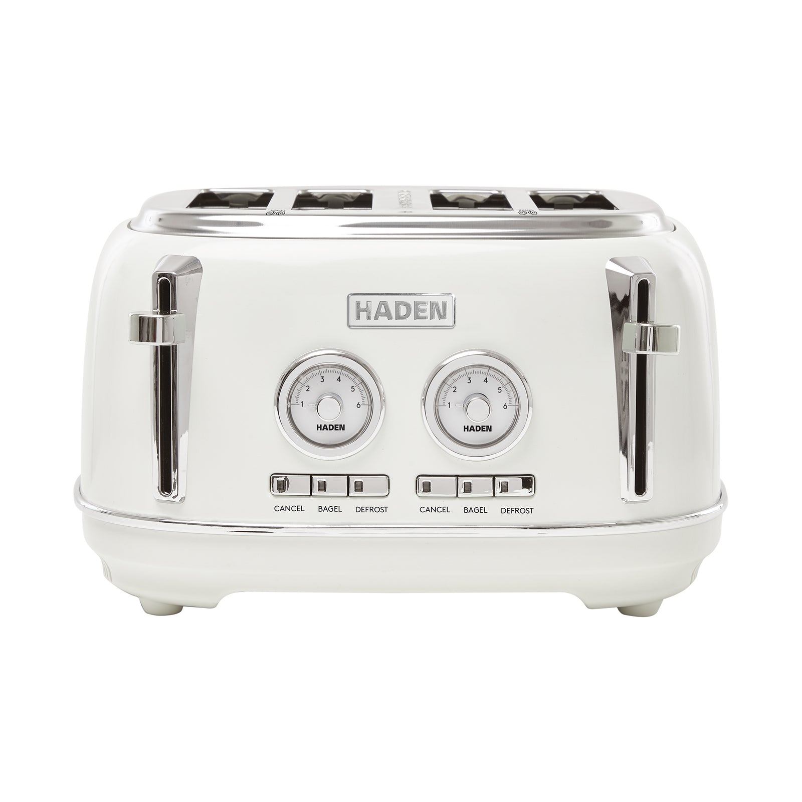 Haden 4 Slice Wide Slot Stainless Steel Toaster, Ivory & Chrome (Open Box) - VMInnovations