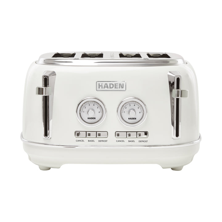 Haden 4 Slice Wide Slot Stainless Steel Toaster, Ivory & Chrome (Open Box) - VMInnovations