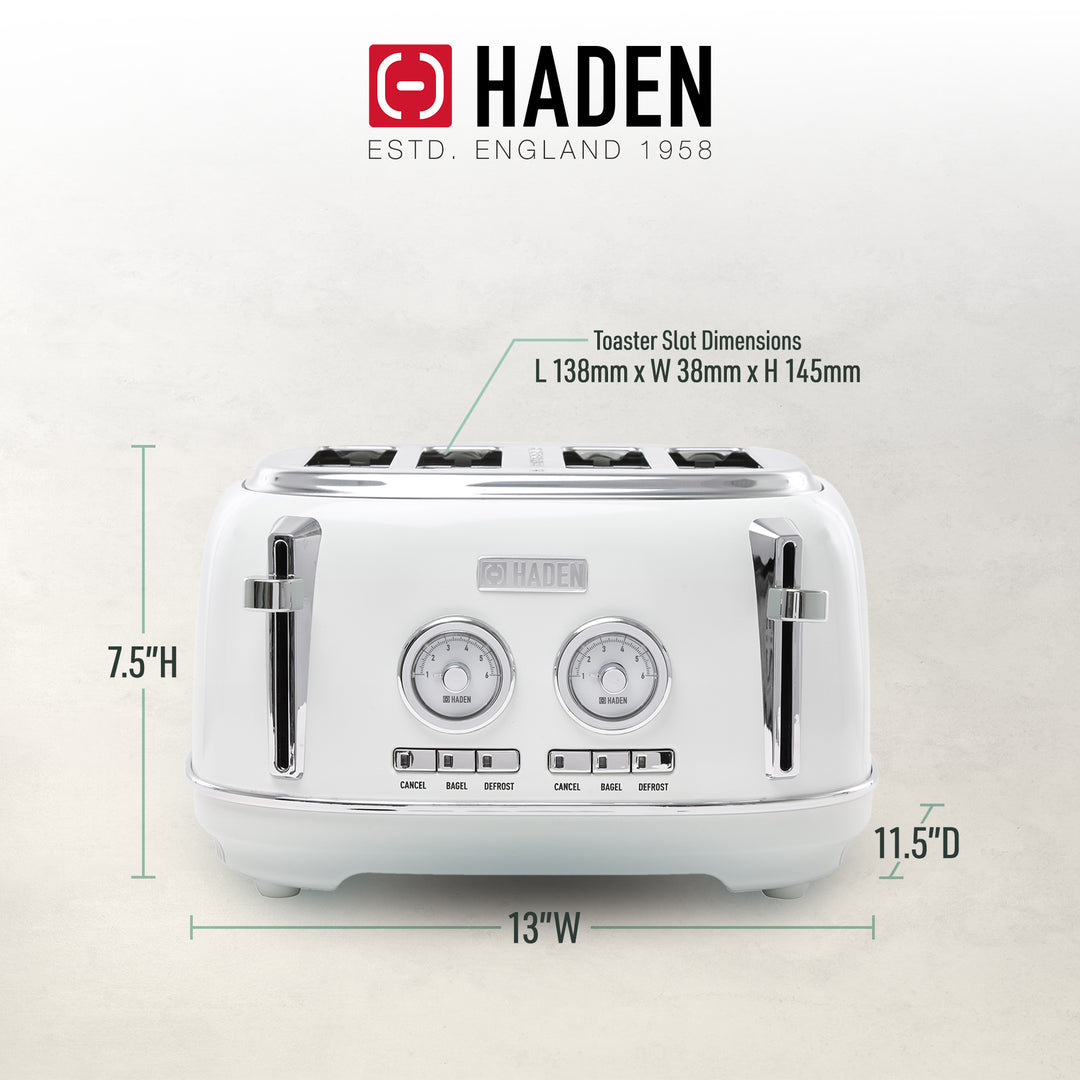 Haden 4 Slice Wide Slot Stainless Steel Toaster, Ivory & Chrome (Open Box)