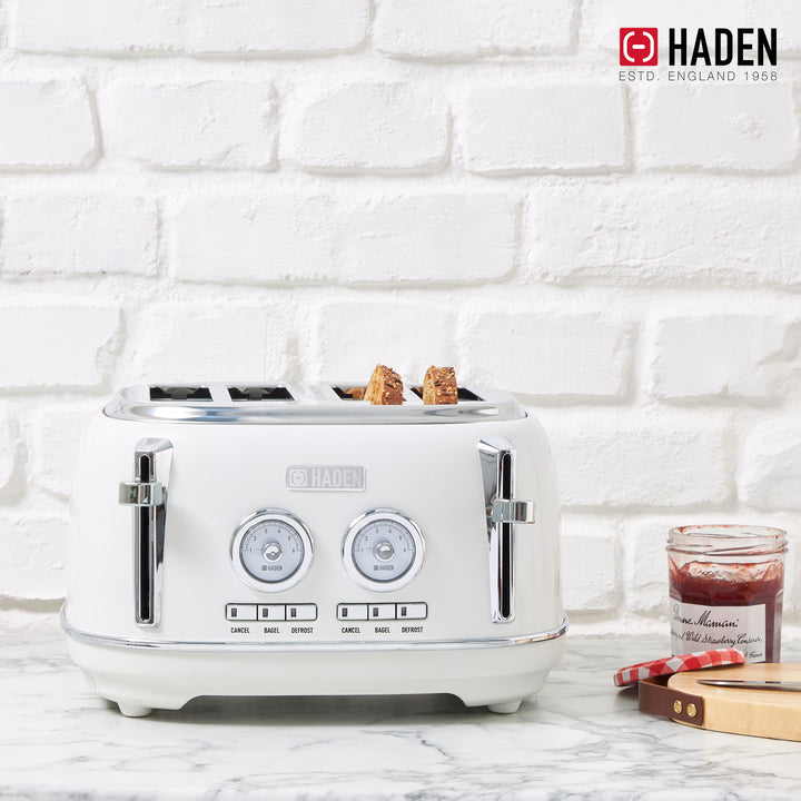 Haden 4 Slice Wide Slot Stainless Steel Toaster, Ivory & Chrome (Open Box)