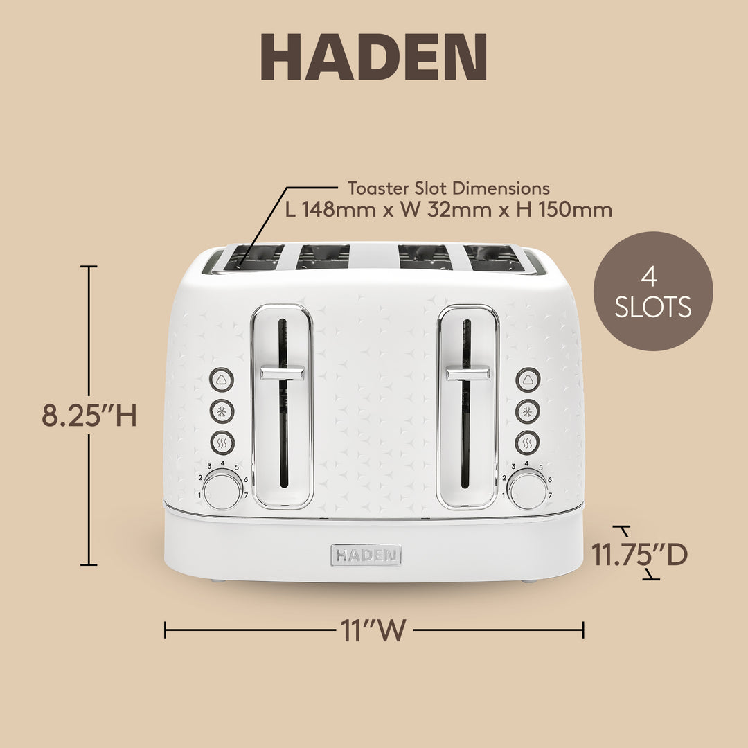 Haden Starbeck 4 Slice Wide Slot Stainless Steel Toaster, Bright White & Chrome - VMInnovations