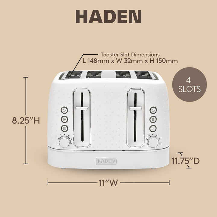 Haden Starbeck 4 Slice Wide Slot Stainless Steel Toaster, Bright White & Chrome - VMInnovations