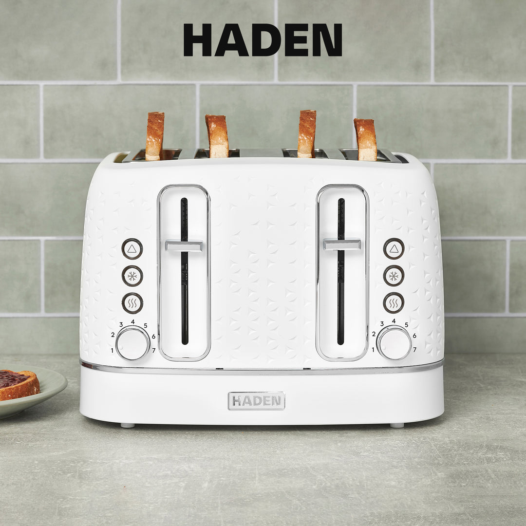 Haden Starbeck 4 Slice Wide Slot Stainless Steel Toaster, Bright White & Chrome - VMInnovations