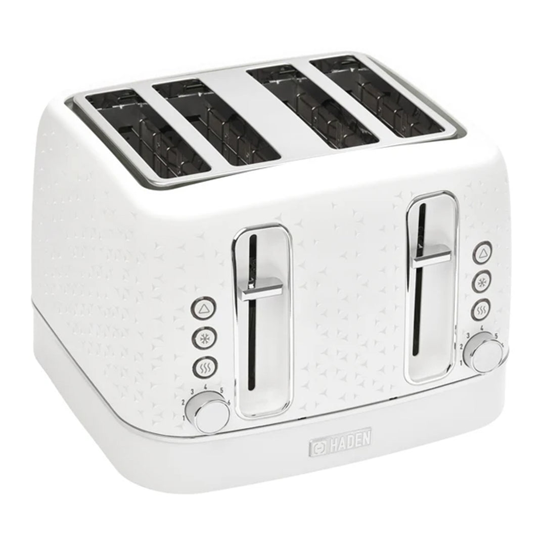 Haden Starbeck 4 Slice Wide Slot Stainless Steel Toaster, Bright White & Chrome