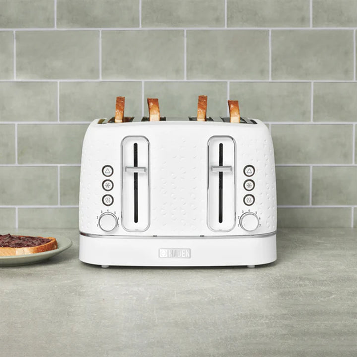 Haden Starbeck 4 Slice Wide Slot Stainless Steel Toaster, Bright White & Chrome