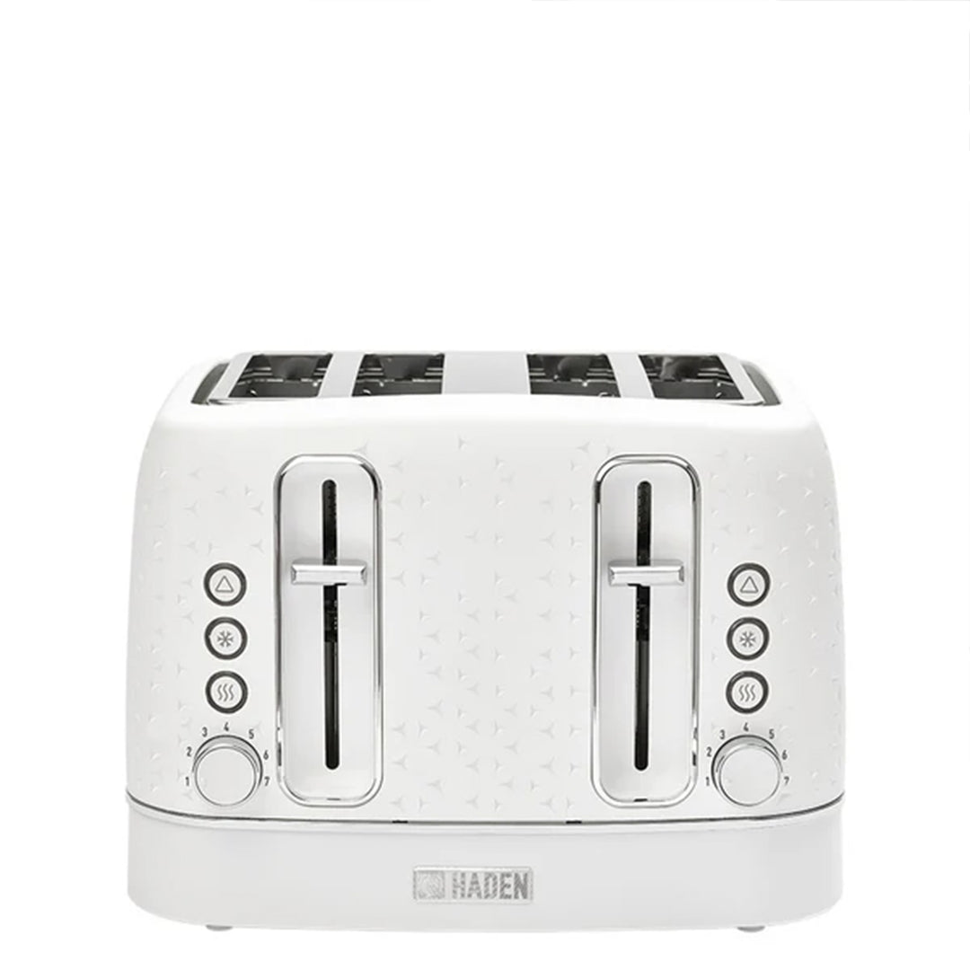 Haden Starbeck 4 Slice Wide Slot Stainless Steel Toaster, Bright White & Chrome