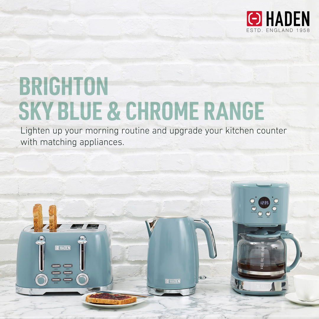 Haden Brighton 12 Cup Programmable Coffee Maker, Sky Blue & Chrome