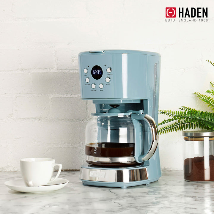 Haden Brighton 12 Cup Programmable Coffee Maker, Sky Blue & Chrome