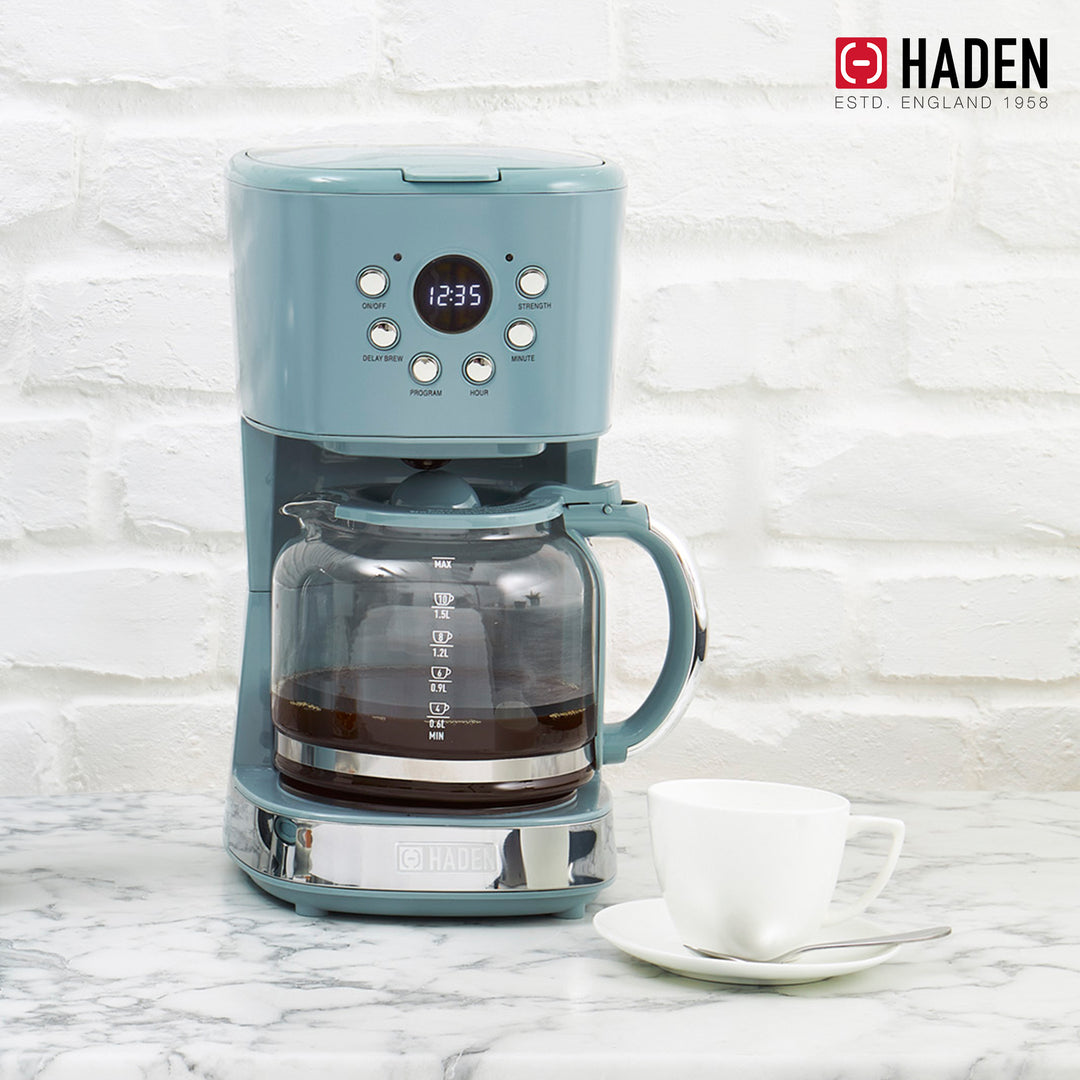 Haden Brighton 12 Cup Programmable Coffee Maker, Sky Blue & Chrome