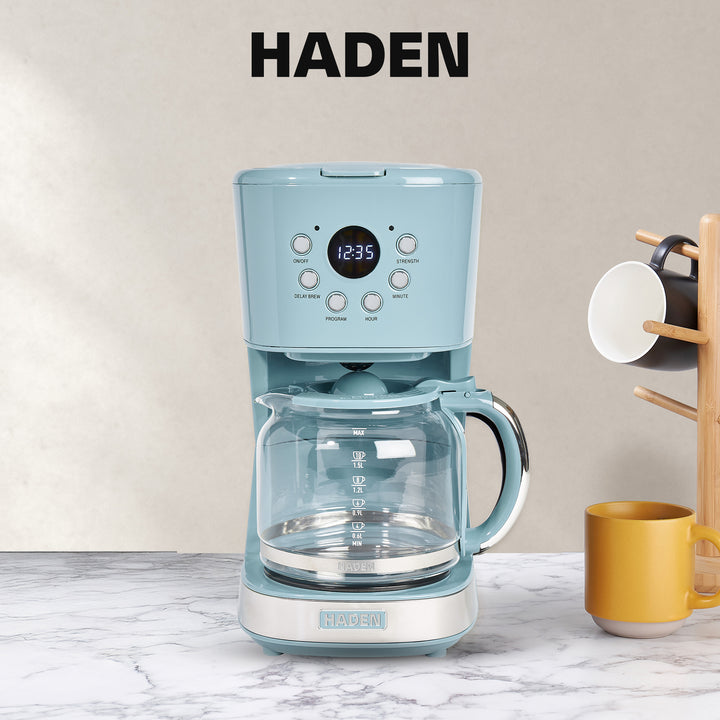 Haden Brighton 12 Cup Programmable Coffee Maker, Sky Blue & Chrome