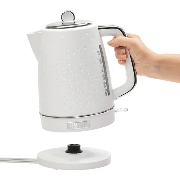 Haden Starbeck 1.7 Liter Stainless Steel Electric Water Kettle, White & Chrome