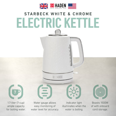 Haden Electric Kettle Textured w/Auto Shut Off & Light Indicator, White (Used) - VMInnovations