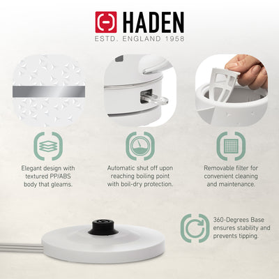 Haden Starbeck 1.7 Liter Stainless Steel Electric Water Kettle, White & Chrome - VMInnovations