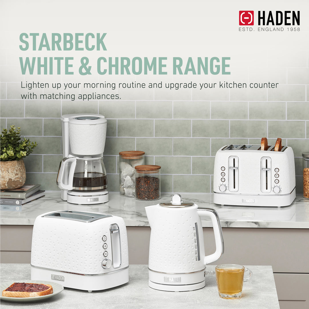 Haden Starbeck 1.7 Liter Stainless Steel Electric Water Kettle, White & Chrome