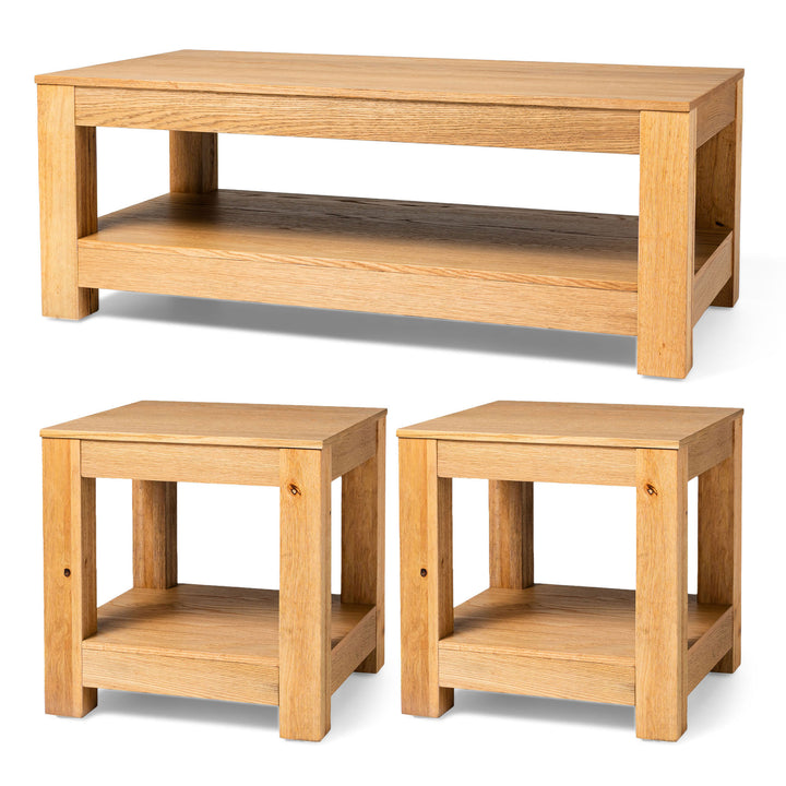 Maven Lane Paulo Wooden Coffee Table with Set of 2 Side Tables, Weathered Natural