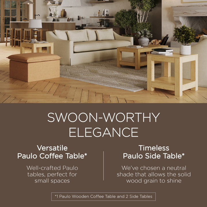 Maven Lane Paulo Wooden Coffee Table with Set of 2 Side Tables, Weathered Natural