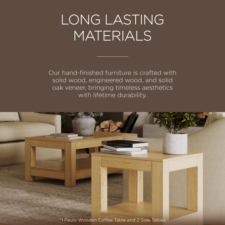 Maven Lane Paulo Wooden Coffee Table with Set of 2 Side Tables, Weathered Natural