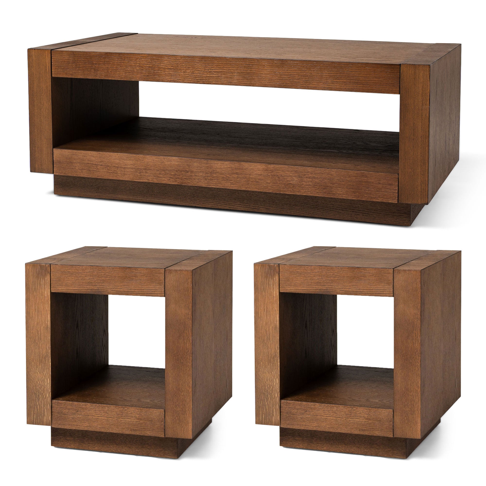 Maven Lane Artemis Wooden Coffee Table and Set of 2 Side Tables, Refined Brown - VMInnovations