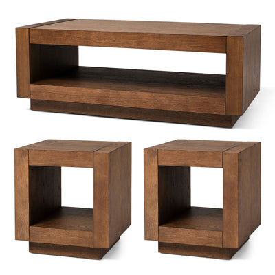 Maven Lane Artemis Wooden Coffee Table and Set of 2 Side Tables, Refined Brown - VMInnovations