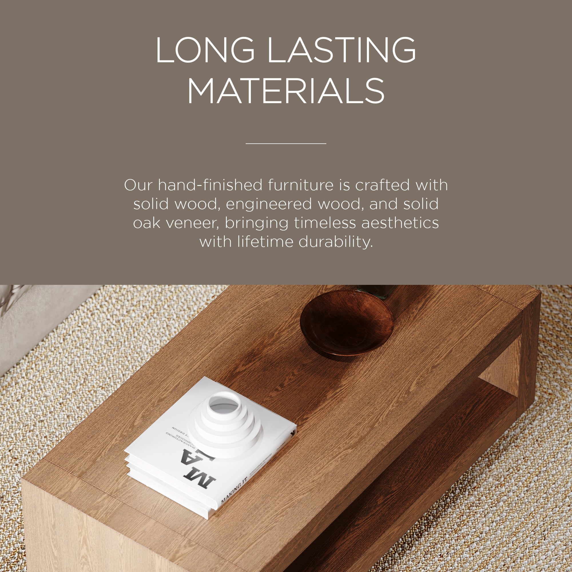 Maven Lane Artemis Wooden Coffee Table and Set of 2 Side Tables, Refined Brown - VMInnovations