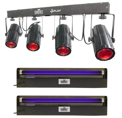 NEW! CHAUVET 4PLAY LED DMX Novelty Light Beam Bar System + (2)NV-F18 Blacklights