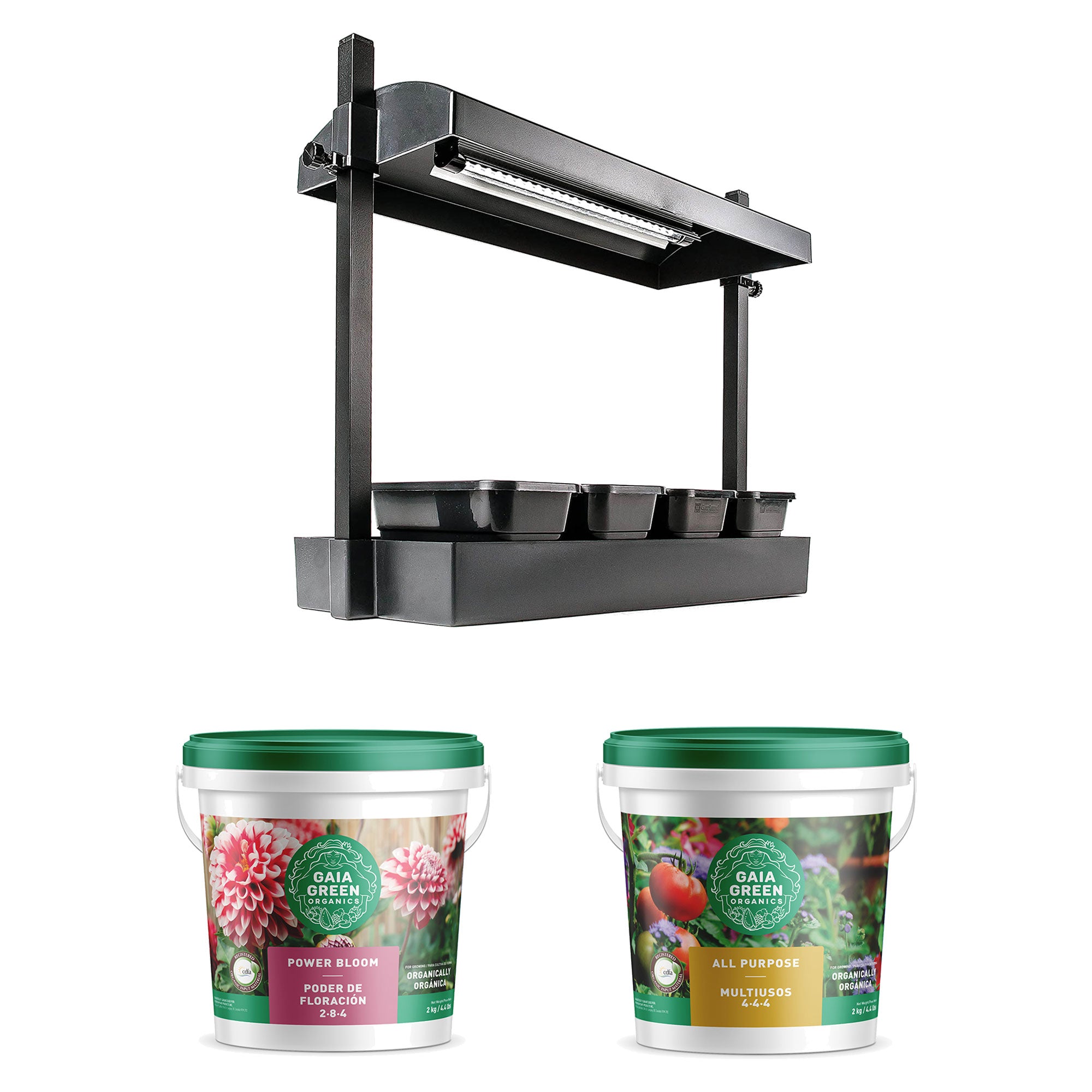SunBlaster Light + GAIA GREEN All Purpose Plant Food + GAIA GREEN Power Bloom