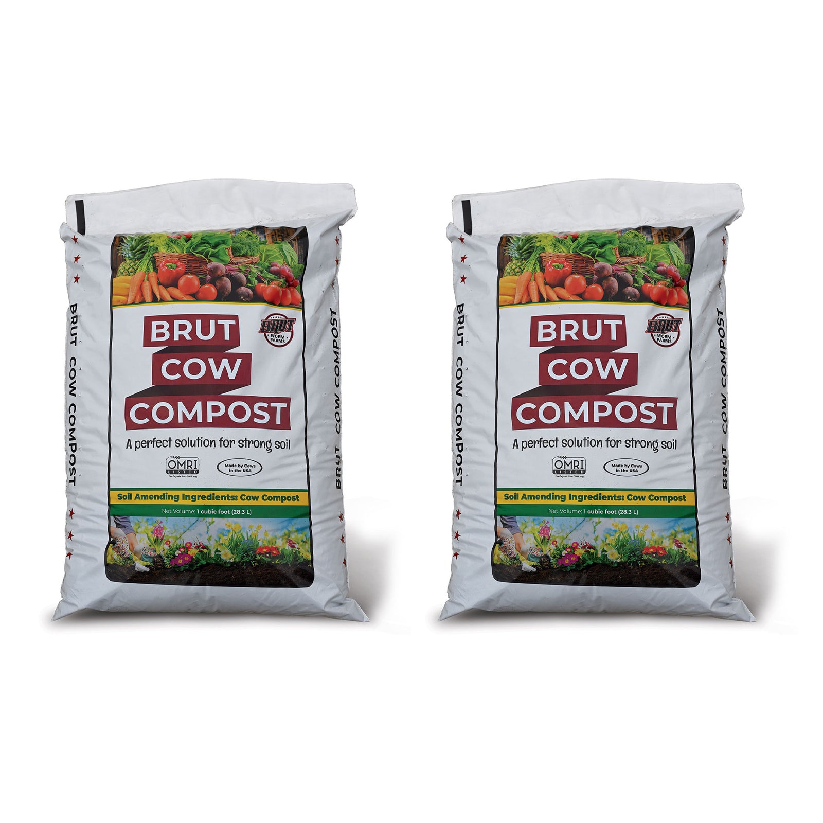 Brut Organic 1 Cu Ft Pure Nutrient Rich Garden Enhancer Cow Compost, (2 Pack) - VMInnovations