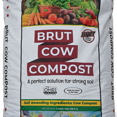 Brut Organic 1 Cu Ft Pure Nutrient Rich Garden Enhancer Cow Compost, (4 Pack)