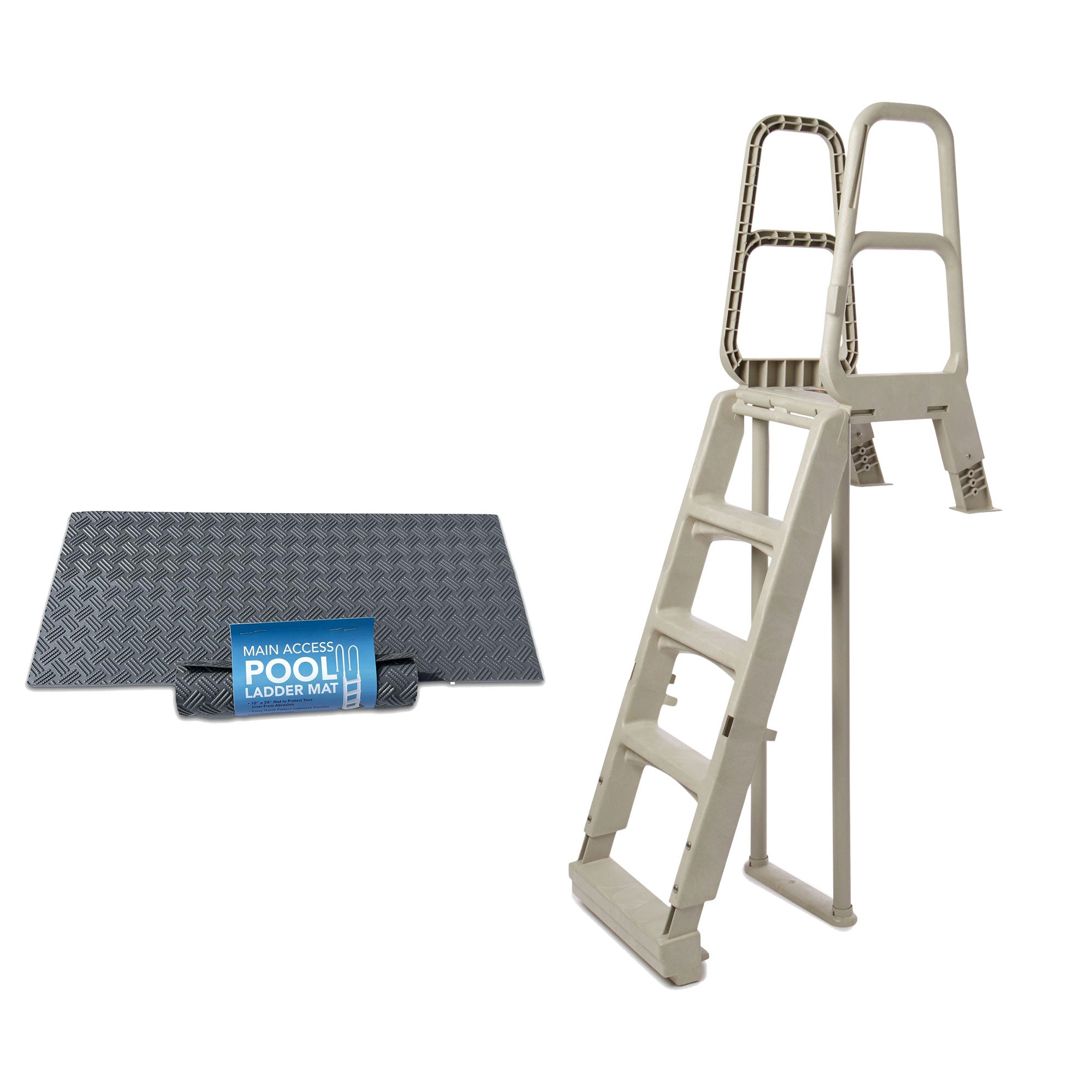 Main Access Large Pool Step Ladder, Gray + Main Access Swim Pool Ladder, Taupe - VMInnovations