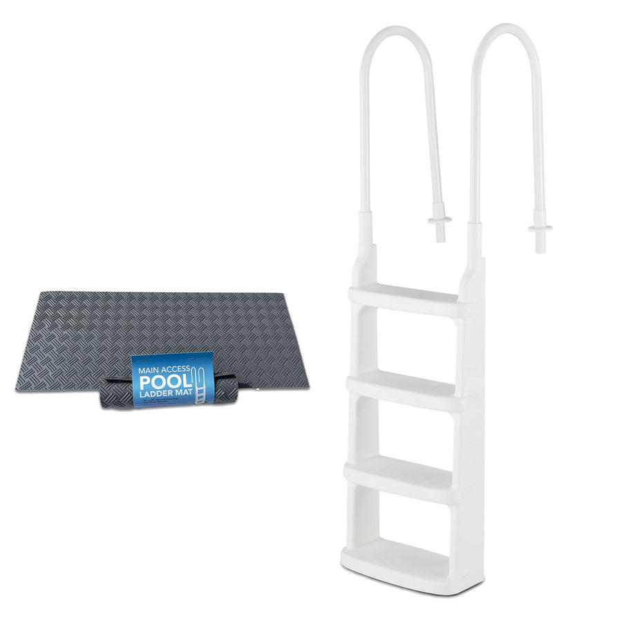 Main Access Large Pool Step Guard Mat, Gray + Main Access Pool Ladder, White - VMInnovations