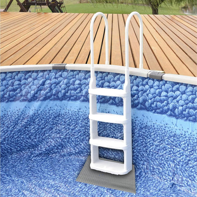 Main Access Large Pool Step Guard Mat, Gray + Main Access Pool Ladder, White