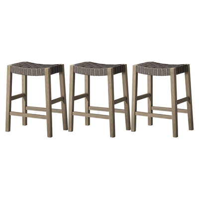 Maven Lane Emerson Counter Stool, Weathered Grey Wood & Vegan Leather, Set of 3