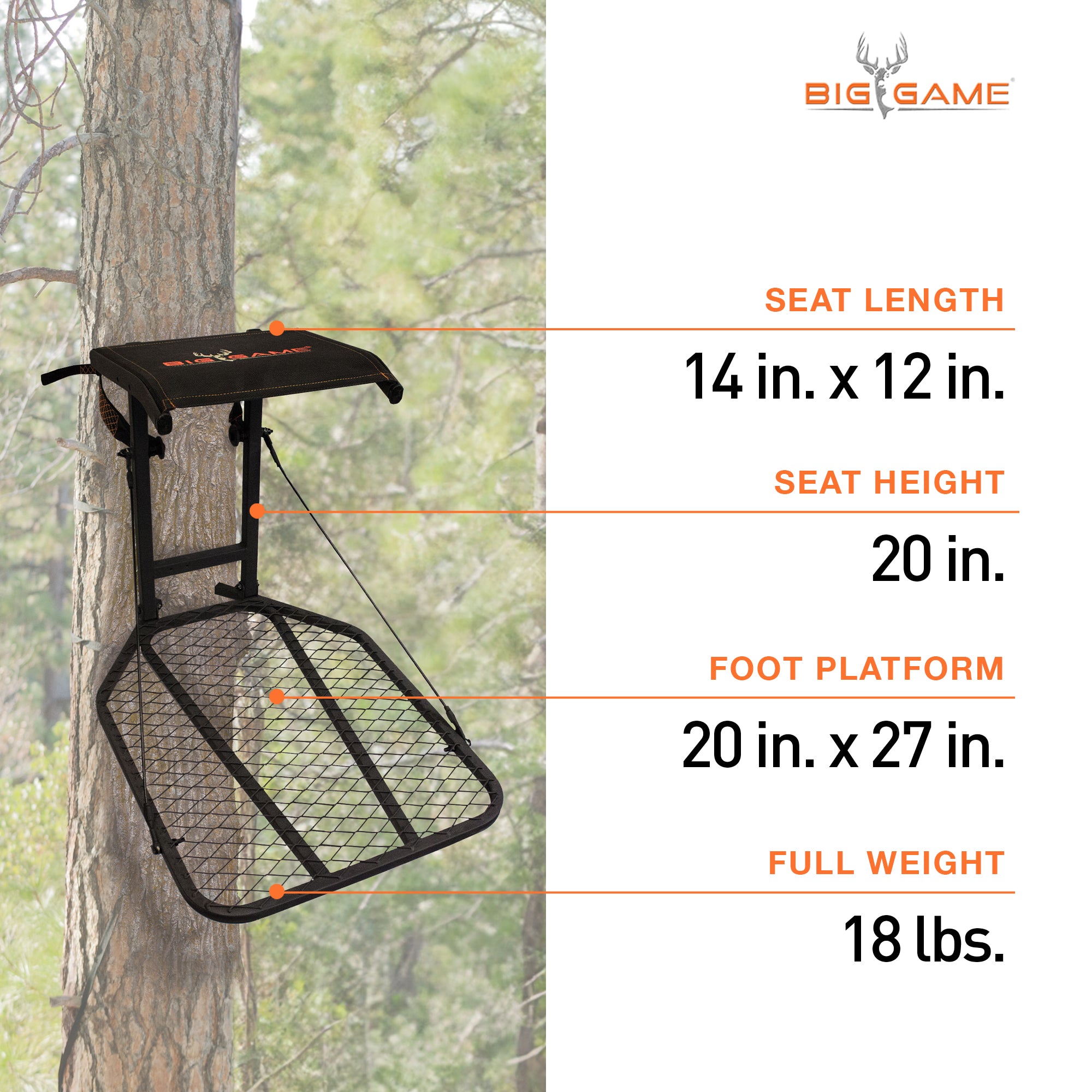 Big Game Steel Hang-On Treestand with 14" x 12" Flip-Back Seat, Black (Used) - VMInnovations