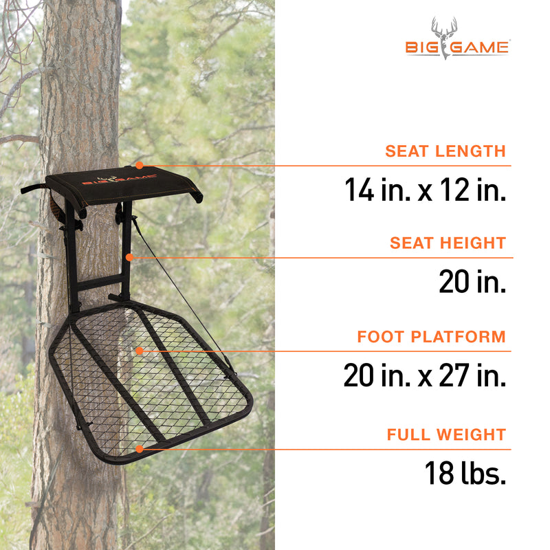 Big Game Steel Hang-On Treestand with 14" x 12" Flip-Back Seat, Black (Used)