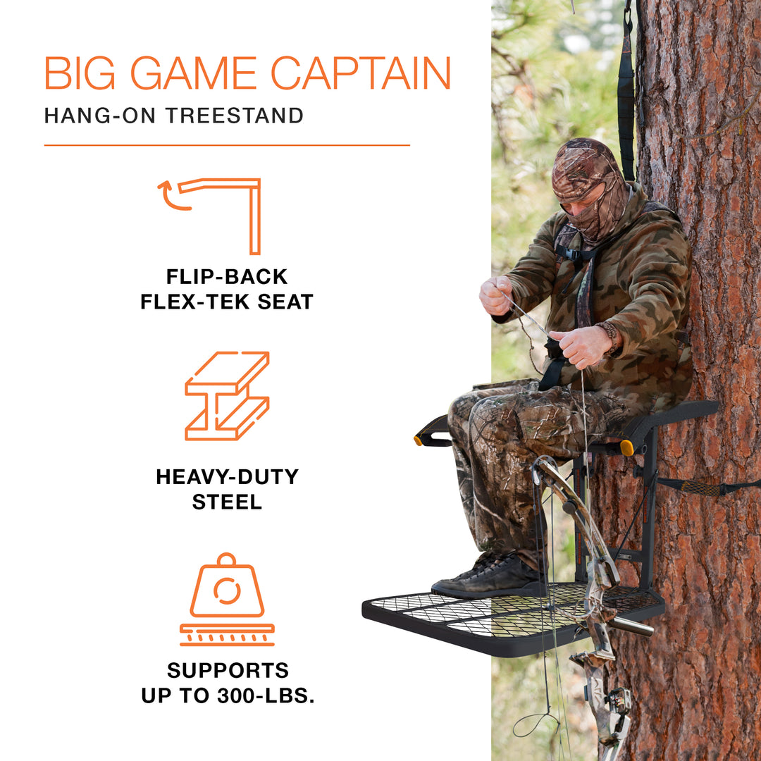 Big Game Steel Hang-On Treestand with 14" x 12" Flip-Back Seat, Black (Used)