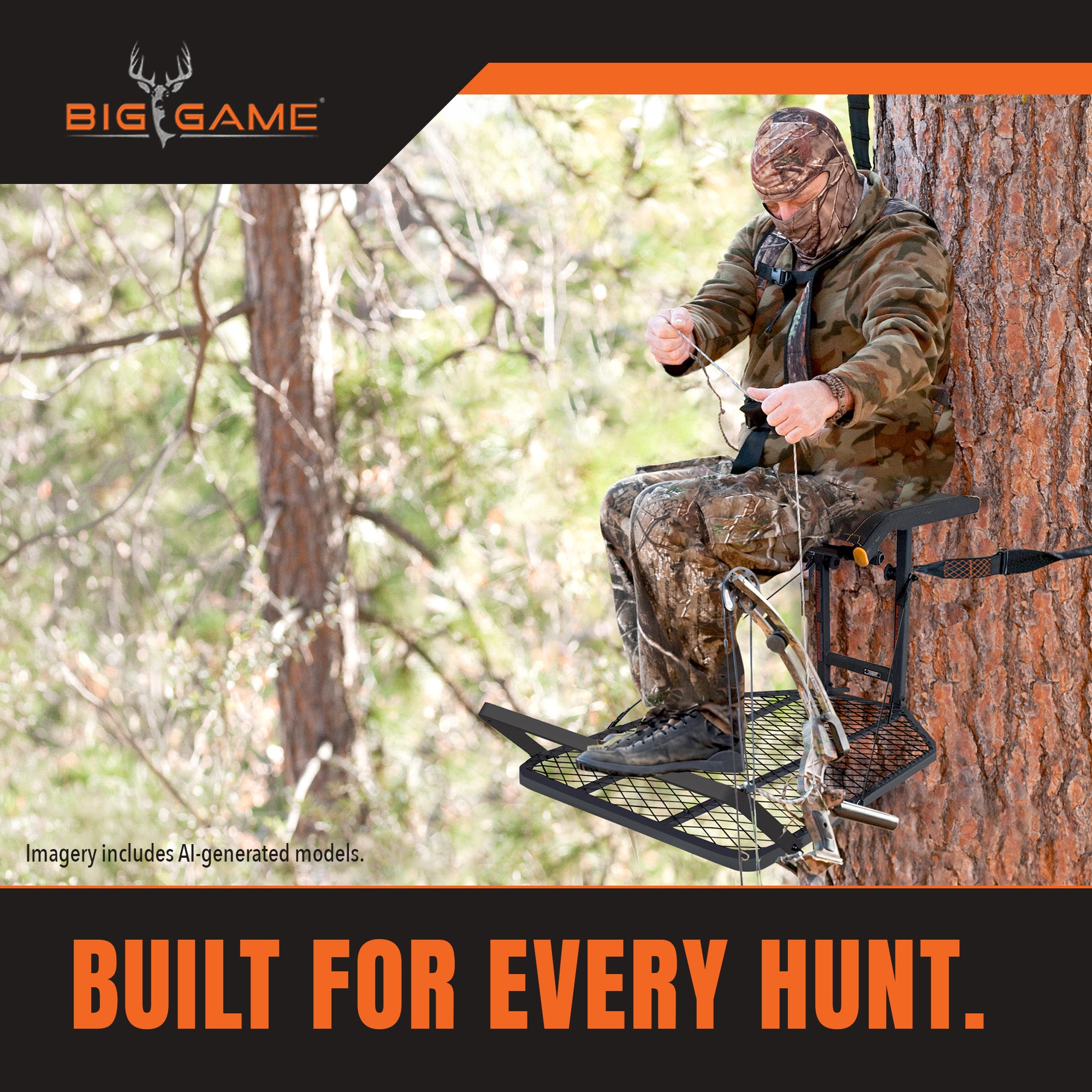 Big Game Captain XC Steel Treestand w/14 x 8 in. Flip-Back Seat, Black (Used)