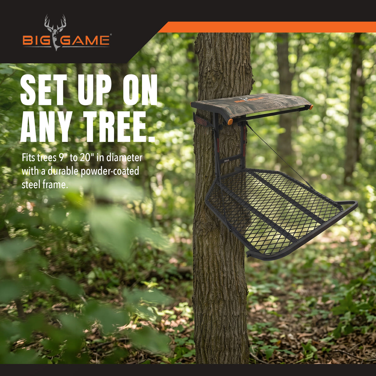 Big Game Captain XC Steel Hang-On Treestand w/14 x 8 in. Flip-Back Seat, Black