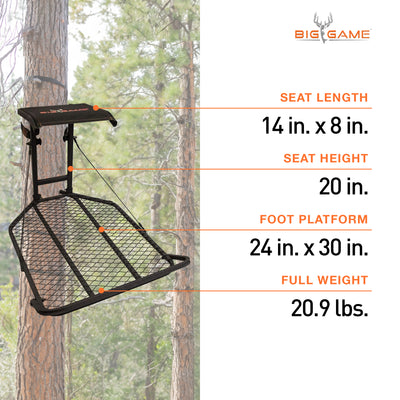 Big Game Captain XC Steel Hang-On Treestand w/14 x 8 in. Flip-Back Seat, Black