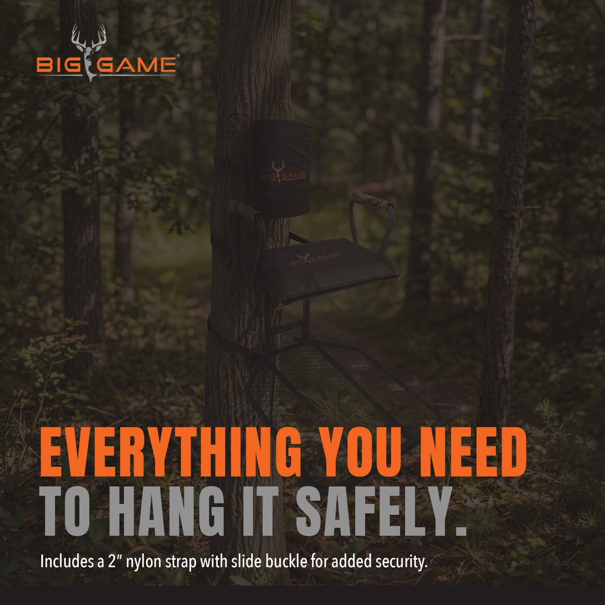 Big Game Captain XC Steel Hang-On Treestand with 20 x 30 Flip-Back Seat, Black