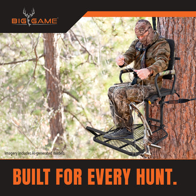 Big Game Captain XC Steel Hang-On Treestand with 20 x 30 Flip-Back Seat, Black